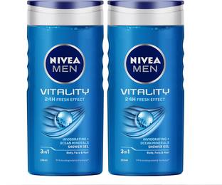 NIVEA Body Wash Combo, Vitality Shower Gel, Ocean Minerals for Body, Face & Hair