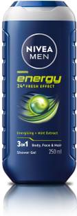 NIVEA Body Wash, Energy with Mint Extract, For Face, Hair & Body Cleanser for Men
