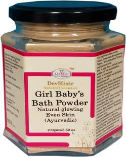 DevElixir Natural Cosmetics Girl baby Bath powder : for flawless glowing even skin tone packed with rose, Licorice, arjuna, green grams, red & white sandal wood, turmeric & Ayurvedic herbs extracts