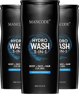 MANCODE Hydro Wash 3-in-1 Body Wash| Face Wash|Hair Shampoo,450ml each, PACK OF 3