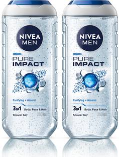 NIVEA Body Wash Combo Pure Impact with Purifying Micro Particles For Body, Face & Hair