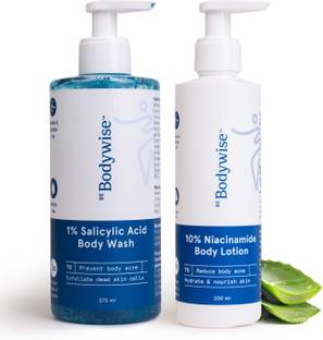 Be Bodywise Back Acne Kit | 1% Salicylic Acid Body Wash 375ml | 10% Niacinamide Body Lotion