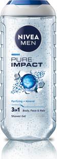 NIVEA Body Wash, Pure Impact with Purifying Micro Particles, Shower Gel for Body, Face & Hair