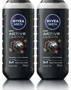 NIVEA Active Clean Combo Body Wash for Body, Face & Hair, with Active Charcoal for Men