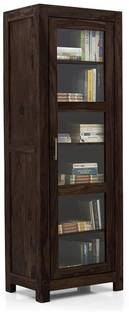 Credenza ooden Bookshelf Cabinet With Glass Door Storage Solid Wood Semi-Open Book Shelf