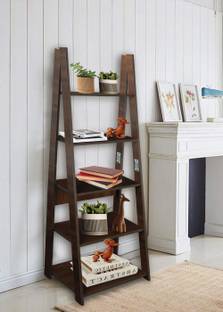 sbf furniture Plank Reno Engineered Wood Ladder Book Shelf and Display Unit Engineered Wood Open Book Shelf