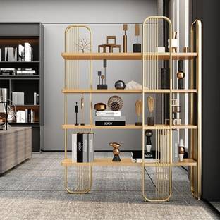 NG Decor Modern Storage Standing Etagere Bookshelf 4 Tiers in Gold Engineered Wood Open Book Shelf