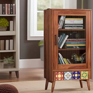 Shagun Arts Solid Sheesham Wood Book Shelf With Door & Drawer For Library/ Study Room || Solid Wood Close Book Shelf