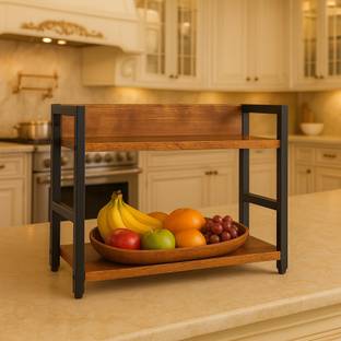 House Of Akasha Space Saving 2-Tier Spice Rack Industrial Counter Shelf Kitchen Living Room Engineered Wood Open Book Shelf