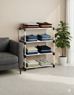 DIEKUCHE Multipurpose Storage Rack 4 Row Plastic Open Book Shelf