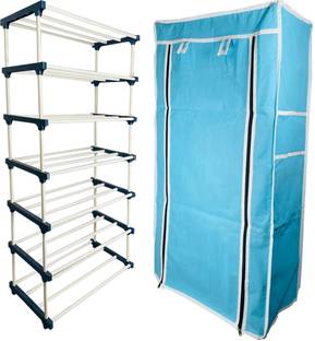 TURBOMAX 6Tiers Book Shelf Plastic Rack With Cover Wardrobe Portable Multipurpose Folding Plastic Open Book Shelf