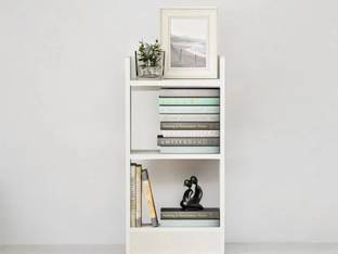 Enigmatic Woodworks 2 Tier White Book Shelf | Compact DIY Wooden Storage Rack for Home & Office | Engineered Wood Open Book Shelf
