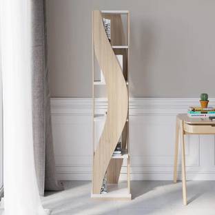 NG Decor 5-Tier Geometric Bookshelf Curved Shape Industrial Bookcase in Rotating Engineered Wood Open Book Shelf