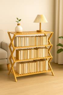 KriShyam ® Multipurpose Wooden Bamboo Rack – Foldable Bookshelf & Shoe Organizer Bamboo Open Book Shelf