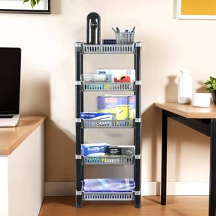 HOMESTIC by Kuber Industries 5-Tier Multipurpose Racks For Storage | Kids Toy Organizer | Silver Plastic Open Book Shelf