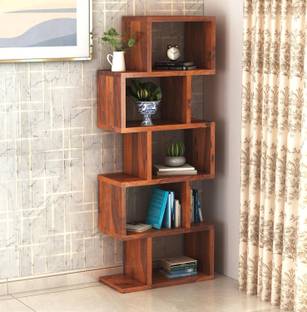KART HANDICRAFTS Sheesham Wood Zig Zag Shape 5Tier Open Book Shelf Bookcase Wood Display Shelves Solid Wood Open Book Shelf
