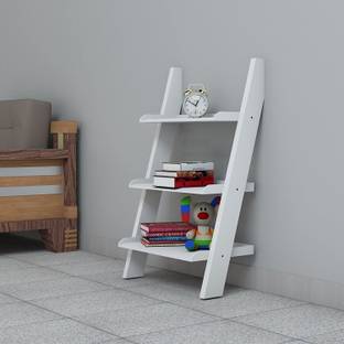 Allie Wood MDF Wood White3 Tier Ladder Shelf Bookcase & Room Organizer Storage Engineered Wood Open Book Shelf