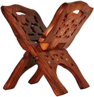 वीई एंड तो Wooden Holy Study Book Stand for Ramayan, Gita, Quran Bible सॉलिड वुड खुला पुस्तक शेल्फ