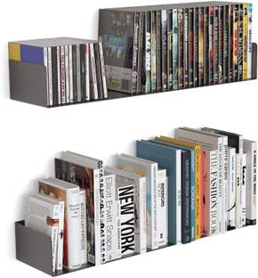 Livzing 24" Floating Heavy Metal Book Shelf – Wall Mount Rack- ( Set of 2, Black) Metal Open Book Shelf