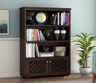 shree natural Solid Sheesham Wood Book Shelf With 2 Door & 3 shelf For Home Library Furniture Solid Wood Semi-Open Book Shelf