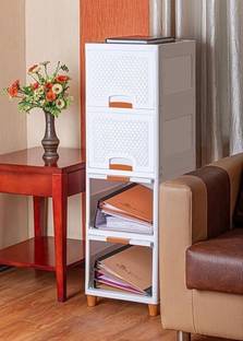 Novatic Plastic Drawer 4 Shelf Book Organizer Plastic Open Book Shelf Book Stand & Rack Plastic Close Book Shelf