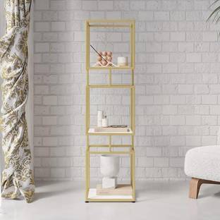NG Decor Tier Modern Gold Cube Bookcase with Metal Tower Display Shelf Engineered Wood Open Book Shelf