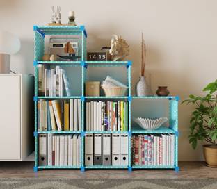 DWELLIT Modular 9-Tier Step type Storage Shelf with Stackable Cubes & Adjustable Design Plastic Open Book Shelf