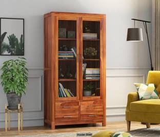 VARSHA FURNITURE Solid Sheesham Wood BookShelf for home Library| Glass Door|Decorative Solid Wood Close Book Shelf