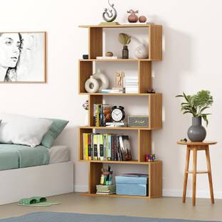 FORKTAIL MR-002 Light Oak 5-Layer Ladder Bookshelf Engineered Wood Open Book Shelf