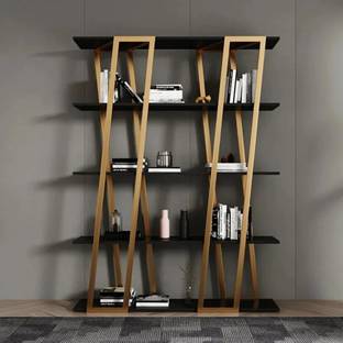 NG Decor Modern Parallel Etagere Bookshelf in Black Engineered Wood Open Book Shelf