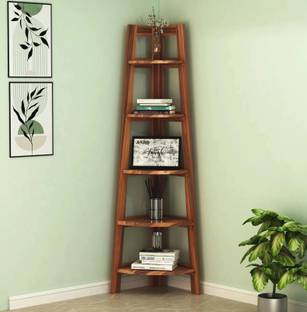 AakroCrafts Sheesham Wood Corner Shelf 5 Tier Corner Bookshelf Ladder Bookcase Display Unit Solid Wood Open Book Shelf