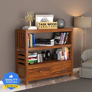 Taskwood Furniture Premium Quality Sheesham Wood/Plywood Semi-open Book Shelf For Study Room Solid Wood Semi-Open Book Shelf