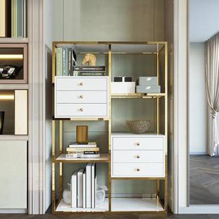 NG Decor White Geometric Bookcase 6 Shelves & 6 Drawers Bookshelf Engineered Wood Semi-Open Book Shelf