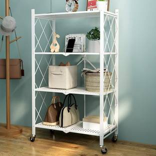 Upmarkt Foldable Storage Rack/Organiser, Book Shelf for Living Room,Office(White,4Layer) Metal Open Book Shelf