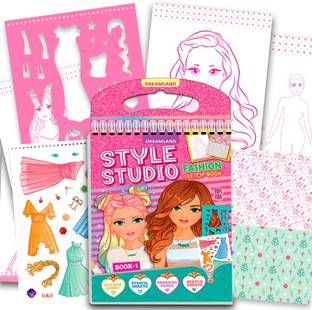 Style Studio Fashion Sketch Activity Book 1 for Girls Age 4-8 years– Creative Design Kit with Sticker Sheets, Stencil Sheets, Dressing Paper & Sketch Pages | Fun DIY Activity Book  - With 48 Pages