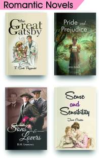 Most Fascinating Romantic Novels Set Of 4. This Romantic Books Like The Great Gatsby Book, Pride And Prejudice By Jane Austen, Sense And Sensibility By Jane Austen, Sons And Lovers Included In This  - Most Fascinating Romantic Novels Set Of 4. with 1 Disc