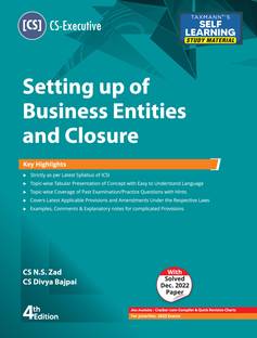 Taxmann's Setting up of Business Entities and Closure (Paper 3 | SUBEC) – Updated study material in simple/concise language | subject matter in tabular format | CS Executive | June/Dec. 2023 Exams
