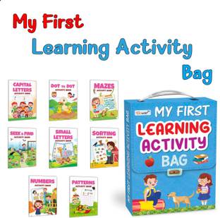 Ukg क्लास पिक्चर एक्टिविटी बुक बैग सेट ऑफ 8 एक्टिविटी बुक्स : एक्टिविटी बुक सेट फॉर चिल्ड्रन, अर्ली लर्निंग एक्टिविटी बुक, सॉर्टिंग, सीक एंड फाइंड, मज़ेस, पैटर्न्स, डॉट टू डॉट, नंबर्स, स्मॉल लेटर्स, कैपिटल लेटर्स