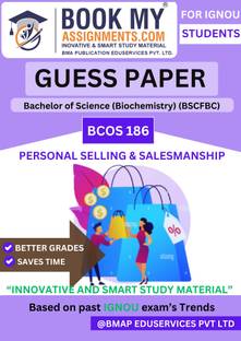 BCOS 186 Personal Selling and Salesmanship IGNOU BCOMG Exam Guide | Guess Paper Format | 50–60 Pages | Printed on 80 GSM White Paper with Solved Questions (Hindi Edition)