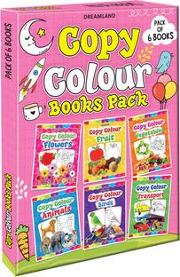 Copy Colour Book - 1 to 6 (Pack)  - Books for Kids 3–5 Yr.| Animals, Birds, Flowers, Fruits, Transport, Vegetables|Fun Preschool Activity to Learn Colours & Object Names|Large Images & Thick Paper|Early Learning Educational Books