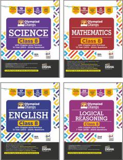 Disha Combo Class 8 (set of 4 books) Olympiad Champs Science, Mathematics, English & Logical Reasoning with Chapter-wise Previous 12 Year (2013 - 2024) Questions | 2026 Exam