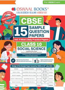 Oswaal CBSE 15 Sample Question Papers Class 10 Social Science for 2026 Board Exam (As per CBSE Sample Question Paper issued on 30 July 2025), recommended by 2025 CBSE Toppers with Chapter wise Highly Probable Questions, includes 5 Most Likely SQPs & all types of CBQs