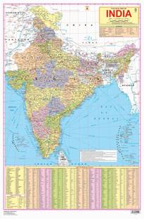 Political Map of India  - Educational Wall Chart (48 x 73 cm) – Both-Side Laminated with New Union Territories of Jammu & Kashmir and Ladakh | Detailed Political & Physical Features | Durable, Colourful & Up-to-Date Map for School, Home and Office