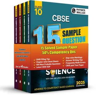 PW CBSE 15 New Pattern Sample Paper Class 10 Science, Maths (Std), English & Social Science Set of 4 Books for 2025 Board Exam | 50% Competency-Based & 100 Most Probable Questions