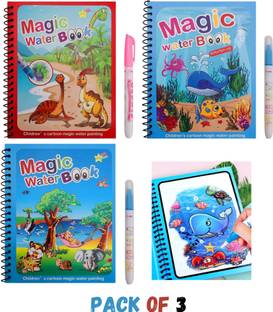 (3 Pack) Magic Water Book for Kids with Magical Water Doodle Pen, Reusable