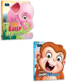 Animal Shaped Story Board Book - The Bully Elephant, Naughty Monkey - Set of 2 Story Books For Kids