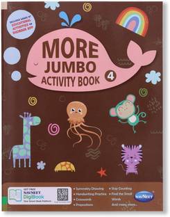 Navneet More Jumbo Activity Book 4- Fun Activities for Kids- Symmetry Drawing, Handwriting Practice, Skip Counting, Crosswords, Preposition, Find the Small Words