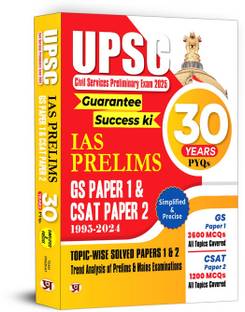 30 Years UPSC Prelims Civil Services Exam 2025 | IAS Prelims Topic-wise Solved Papers 1 & 2 (1995-2024) | General Studies & Aptitude (CSAT) MCQs | PYQs Previous Year Questions Bank Guide