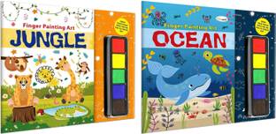 JUNGLE and OCEAN - Fingerpainting and Colouring Art : Art Activity Book for Children, Fun Colouring and Painting Art book for Ages 4-9 with Thumbprint Art and Craft book for Toddlers | Pack of 2 Art and Craft Books