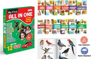 Ukg Class My First All in One Picture Library Box Set of 12 books (Green Edition) : book set for children, Early learning library book, ABC, Numbers, Fruits, Birds, Flowers, Farm & Pet Animals, Wild Animals, Parts of the Body, Vegetables, Shapes & Colours, Vehicles and Good Habits